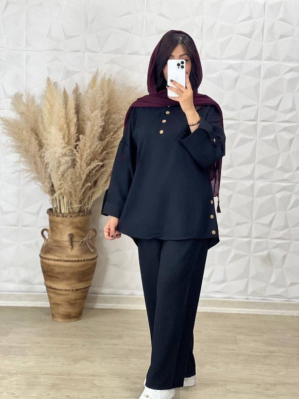 ست بغل دکمه شانتون رنگ کالباسی