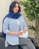 شومیز نخی راه راه جیب صلیبی
