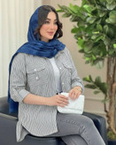 شومیز نخی راه راه جیب صلیبی