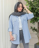 شومیز نخی راه راه جیب صلیبی