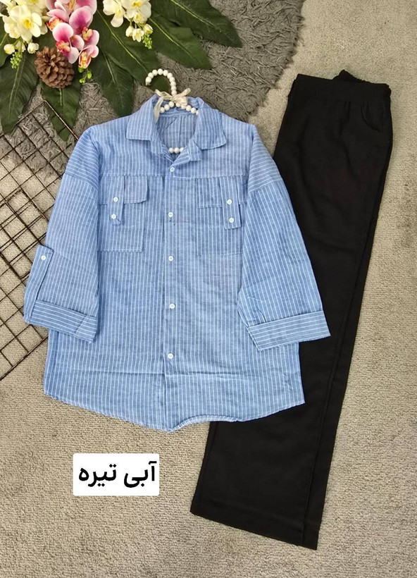شومیز نخی راه راه جیب صلیبی