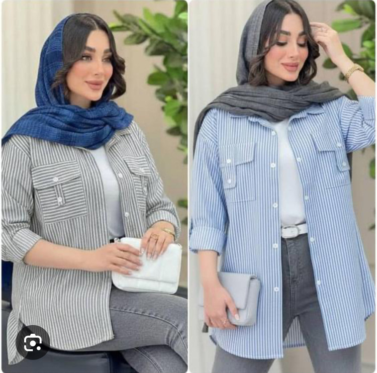 شومیز راه راه جنس تترون سوپر اعلا ناکایا آبی رنگ