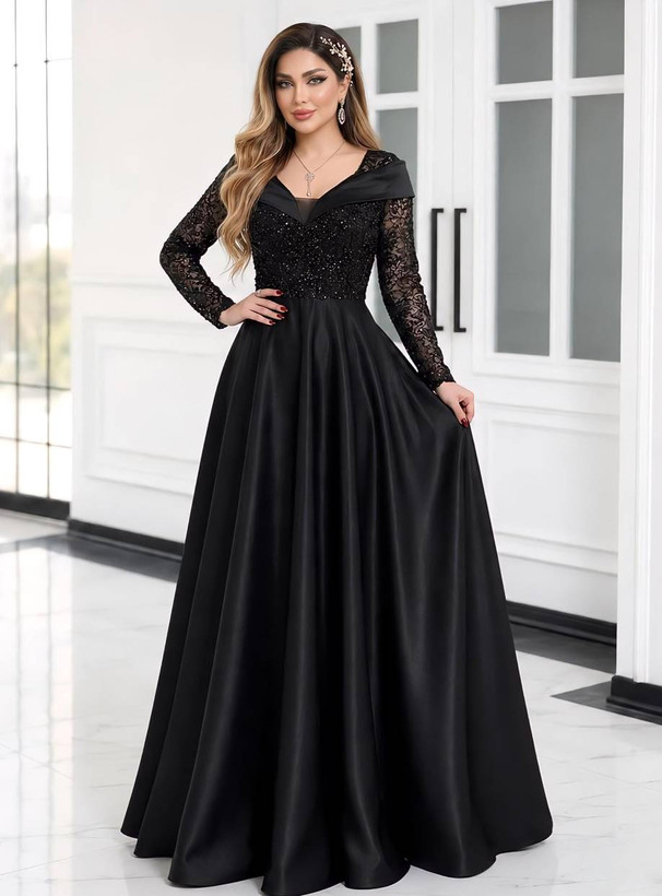 لباس مجلسی خرج کار برجسته پولک دامن ساتن امریکایی